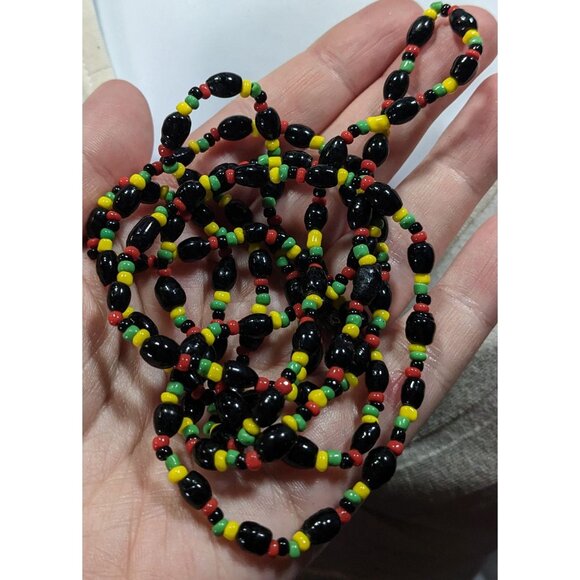 Handmade Black Red Yellow And Green Glass Beaded Necklace - Picture 5 of 5